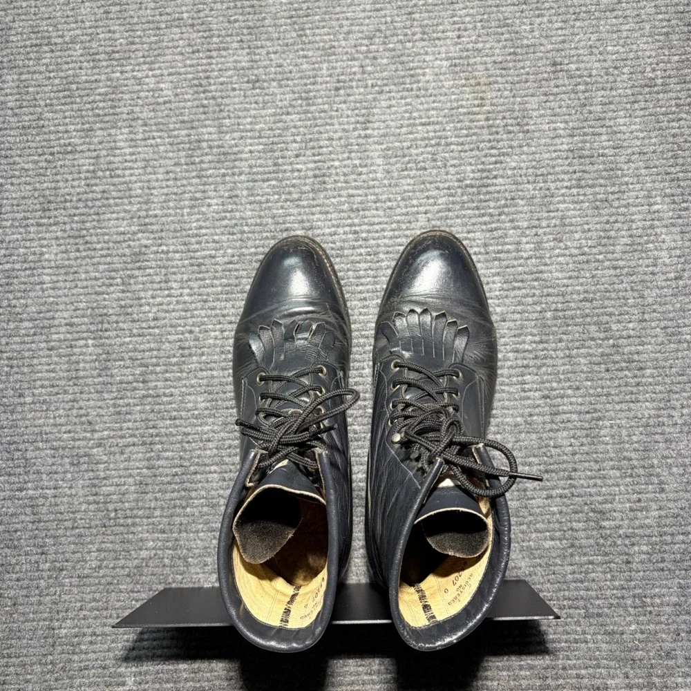 Vintage Justin Boots Mens 9 D Style 504 Black Leather Kiltie Packer Lacer USA